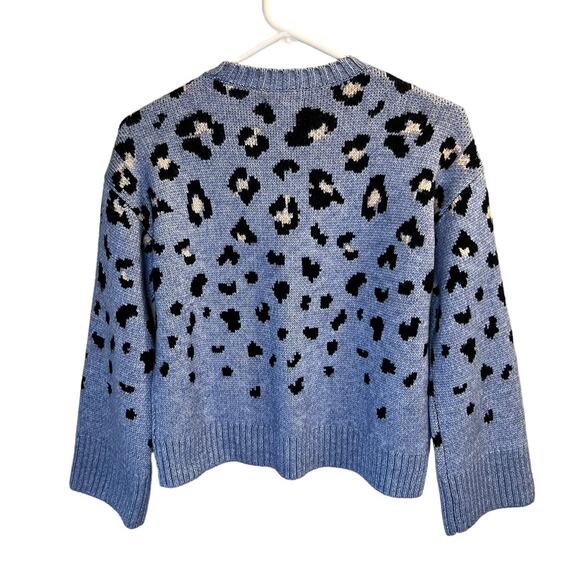 Nine West Petite Size PS Leopard Crop Pullover Sweater Blue Knit Cozy NWOT - Picture 7 of 12